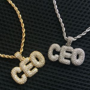 Hiphop Custom Design Sieraden CZ Micro Pave Ice Out Diamond 18K Gouden Alfabet Kleine Letter Hanger Ketting met GRATIS touwketting