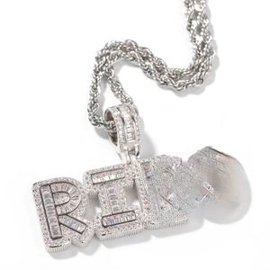 Hiphop aangepaste naam Baguette brief hanger ketting met gratis touwketen goud zilveren bling zirconia mannen hangerse sieraden