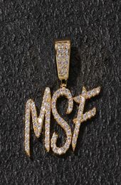 Hip Hop Custom Name Pinsel Schriftart Buchstaben Anhänger Halskette mit 24 Zoll Seil Kette Gold Silber Bling Zirkonia Männer Schmuck3450828