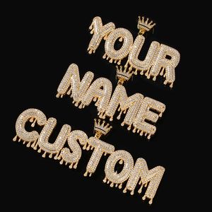 Hip Hop Nombre personalizado Bubble Letters Colgantes Collares Micro Cubic Zircon con cadena de cuerda o cadena cubana