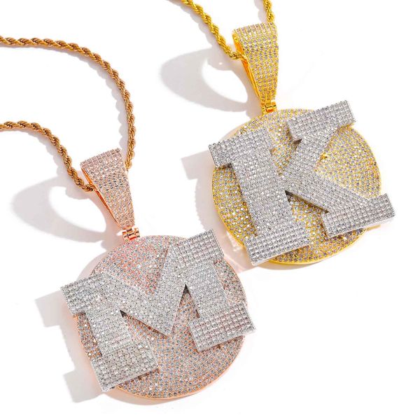 Hip Hop Nombre personalizado A-Z Letras grandes Collar de colgante redondo 5A Joyas de circón