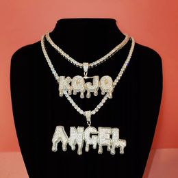 Hip Hop Custom Naam Brief Ketting Goud Zilver Kleur Bling CZ Kubieke Letters Hanger Ketting voor Mannen Vrouwen met 3mm 24inch Touw Ketting