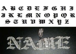 Hiphop aangepaste naam Oude Engelse gotische lettertype brief hanger ketting ijs uit cz mannen vrouwen goud zilveren kleur sieraden kettingen 20108244750