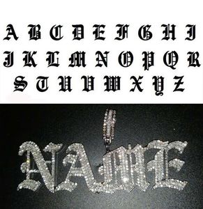 Hip Hop aangepaste naam Oude Engelse gotische lettertype brief hanger ketting ijs uit cz mannen vrouwen goud zilveren kleur sieraden kettingen 20109625677