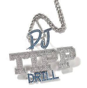 Nom personnalisé Hip Hop Nom de trois couches Collier de pendentif lettre avec chaîne de corde Couleur en argent Bling Zirconia Men de bijoux pendentif