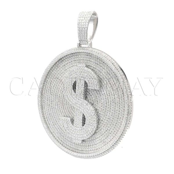 Hip Hop modèle personnalisé S Sterling Sier cercle en forme de disque Moissanite diamant collier pendentif