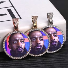 Hip Hop Custom Photo Memory Necklace voor Mannen Vrouwen Bling Iced Out Out Cubic Zirkoon Medallions Solid Hanger Chains Gepersonaliseerde Sieraden Gift