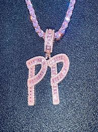 Hip Hop Custom Pink Baguette Lettres Pendant Collier de collier LETTRES COMPRISE PENSAN