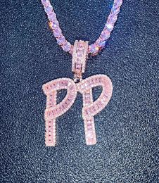 Hip Hop Custom Pink Baguette Lettres Pendant Collier Pendard Combinaison LETTRES NOM PENDANT 24INCH Colliers de tennis rose Zirconi bijou7879301
