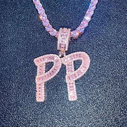 Hip Hop benutzerdefinierte rosa Baguette Buchstaben Anhänger Halskette Kombination Buchstaben Namen Anhänger 24 Zoll rosa Tennis Halsketten Zirkonia Jewel315Z
