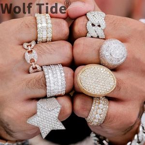 Hip Hop CZ Cubic Zirkoon Geometrische vingerringband Iced witgold Bling Baguette Diamond ringen voor vrouwen Men Briendje Luxe Valentine verjaardag sieraden geschenken