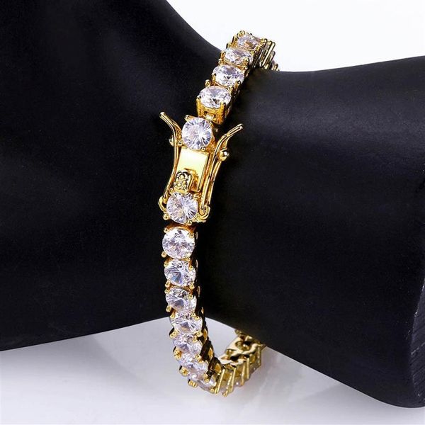 Hip Hop CZ Diamond Tennis Pulseras Charm Bangle Hombres Mujeres Pareja Joyería 4mm 5mm 6mm238d