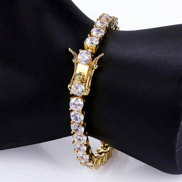 Hip Hop CZ Diamond Tennis Pulseras Charm Bangle Hombres Mujeres Pareja Joyería 4mm 5mm 6mm203r