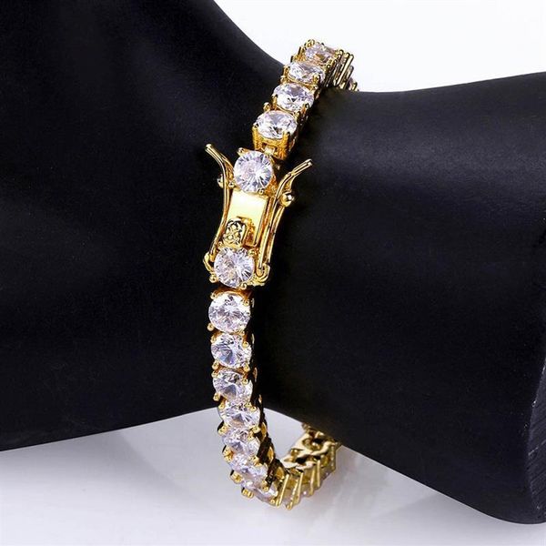 Hip Hop CZ Diamond Tennis Pulseras Charm Bangle Hombres Mujeres Pareja Joyería 4mm 5mm 6mm2887