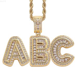 Hip Hop Cz Micro Pave 26 Beginletter Vergulde Iced Out Baguette Initial Ketting Charms Hangers