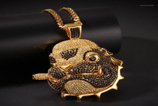 Hip Hop CZ piedra pavimentada Bling Iced Out Cool PPPUPY Pug collar con colgantes de perro para hombres joyería de rapero Color dorado 17816371