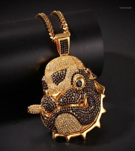 Hip Hop CZ pierre pavé Bling glacé Cool PPPUPY carlin chien pendentifs collier pour hommes rappeur bijoux or Color12473929