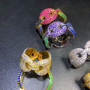 Hip Hop CZ Zircon pavé Bling glacé grains de café anneaux Marine lien chaîne cubique Zircon anneau pour hommes femmes bijoux livraison directe