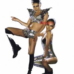 Hip Hop Costume de danse Femmes Groupes de danseurs Chanteur Performance Glitter Laser Paillettes Sleevel Combinaison Bar Discothèque Stage Wear D1Qj #
