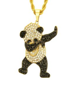 Hip Hop Dancing Grappig Animal Panda Iced Out Pendant met Gold Chain Rock -kettingen voor herenjuwelen Gift6315345