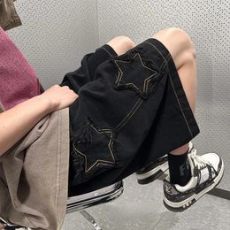 Hip Hop Denim Shorts Y2K Mens Streetwear Breeches Star Koreaanse Harajuku Pocket Cargo Short Bermudas Jeans Shorts Kleding 240410