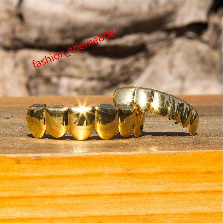 Hip Hop Diş Dişleri Grillz Erkek Kadın Altın Izgara Dişleri Set Moda Takı Yüksek Kalite Sekiz 8 Üst Diş Altı 6 Alt Izgara