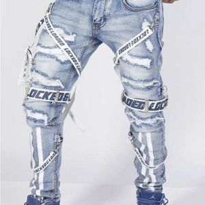 Hip Hop Design gris bleu marque maigre déchiré trou jean pour hommes mode en détresse Moto vélo Vintage