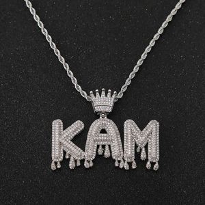 HIP HOP Diamond Crown Aangepaste Naam Hangende Waterdruppels Alfabet Naam Ketting Ice Out Naamkettingen