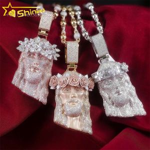Hip Hop diamant personnalisé bijoux religieux Sterling Sier Moissanite Rose jésus pendentif