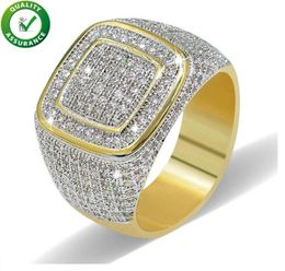 Hip Hop Diamanten Ring Heren Hip Hop Designer Sieraden Iced Out Micro Pave CZ Ringen Vrouwen Mannen Gouden Ring Liefde Mode Bling Rock1989758