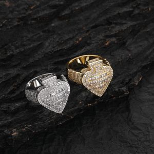 Hip Hop diamant pierre bague Zircon Zircon coeur anneaux pêche Couple glacé bijoux cadeau