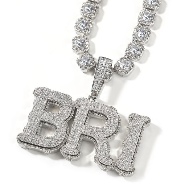 Hip Hop bricolage couleur or argent grandes lettres A-Z pendentif hommes collier complet 5A Zircon bijoux