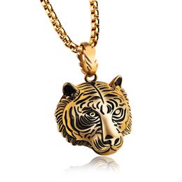 Hip Hop tête de tigre forme pendentif collier en acier inoxydable 316L Cool hommes animaux pendentifs bijoux cadeau