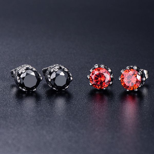 Boucles d'oreilles Hip Hop pour hommes 10mm en acier inoxydable plaqué or noir rouge rond CZ diamant boucles d'oreilles pour hommes femmes beau cadeau