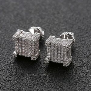 Boucles d'oreilles Hip Hop pour hommes, or argent glacé, clou carré avec vis arrière, bijoux 214