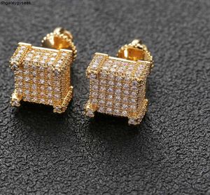 Boucles d'oreilles hip hop pour hommes en or argent glacé out de boucle d'oreille carrée carrée avec bijoux de vis