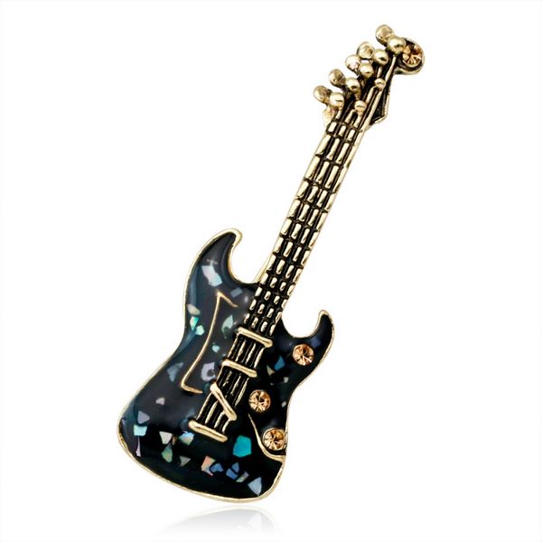 Broche de guitarra eléctrica de hip hop, broches de ramillete de concha colorida para instrumentos musicales para mujeres y hombres, joyería de moda