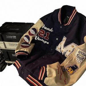 Veste d'uniforme de baseball brodée hip-hop, bombardier hip-hop européen et américain, ample, décontractée, punk, couple, 885s #