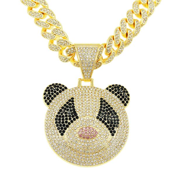 Hip Hop exagéré en trois dimensions plein diamant Panda pendentif collier cubain personnalité à la mode Punk Cool cou chaîne accessoires