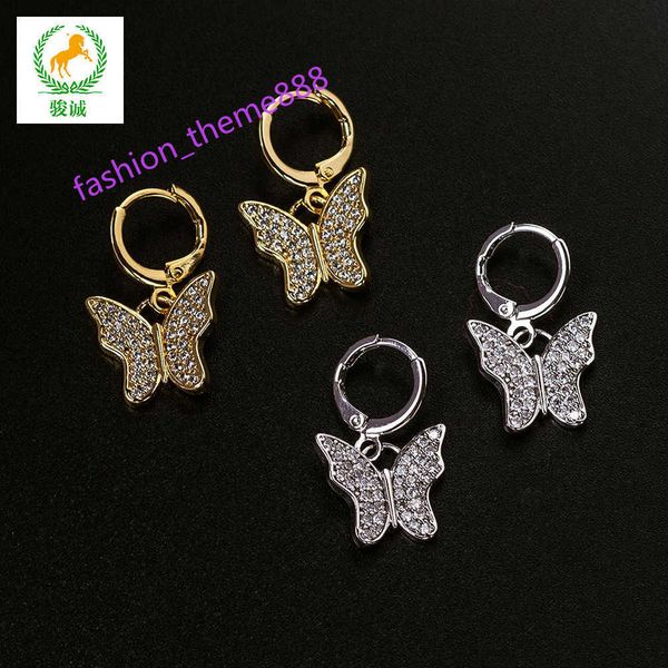 Boucles d'oreilles papillon de mode hip hop Instag ram Boucles d'oreilles en cuivre pour hommes et femmes droites Vente en gros de colliers en pierre Mosang dans les usines en argent sterling 925