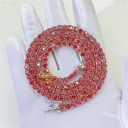 Hip Hop mode usine directement 925 argent Sterling 3mm 4mm collier de Tennis Bracelet coloré rouge Moissanite chaîne de Tennis