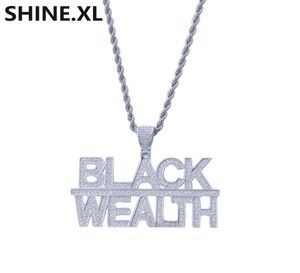 Hip Hop Fashion Gold Ploated 2 Rows Letter Black Rijkdom Pendant ketting Men Bling Jewelry Gift7587235