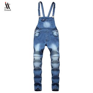 Monos vaqueros rasgados para hombre, moda Hip hop, monos vaqueros desgastados Hi Street, pantalones con tirantes, talla S-XXXL243b