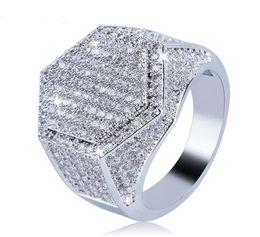 Hip Hop Fashion Men039s Ring Gol Silver Gold Glitter Micro Oreiller Cumbic Zirconia Geometric Ring Taille 7139720107