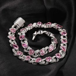 Hip Hop Mode Rose Amour Coeur Infini Chaîne Cubaine Collier De Diamants Brillant Cubique Zircone Femmes Hip Hop Bijoux Accessoires Doux Cool Instagram Collier