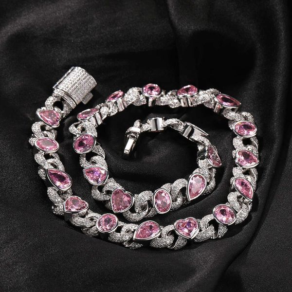 Hip Hop Fashion Love Pink Love Heart Infinite Cuban Cabklace Diamond Collar Cubic Zirconia para mujer Accesorios de joyería Hip Hop Accesorios