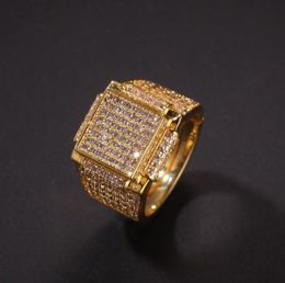 Hip Hop Fashion Rings Copper Gold Silver Color Freed Out Bling Micro Pave Cubic Cubic Geometry Ann Ring Charms for Men Gift2613434