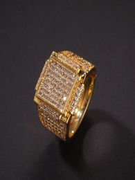 Anneaux de mode Hip Hop Copper Gold Silver Color Iced Out Bling Micro Pave Cubic Zircon Geometry Ring Charms for Men Gift2774820