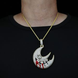 Hip Hop Fashion Topbling Moon hang ketting sieraden vol 5a zirkon 18k echte gouden vergulde sieraden