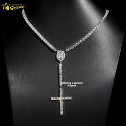 Hip Hop moda moda d Vvs Moissanite diamante 4mm Rosario cadena collar cruzado Cadena de tenis de plata 925